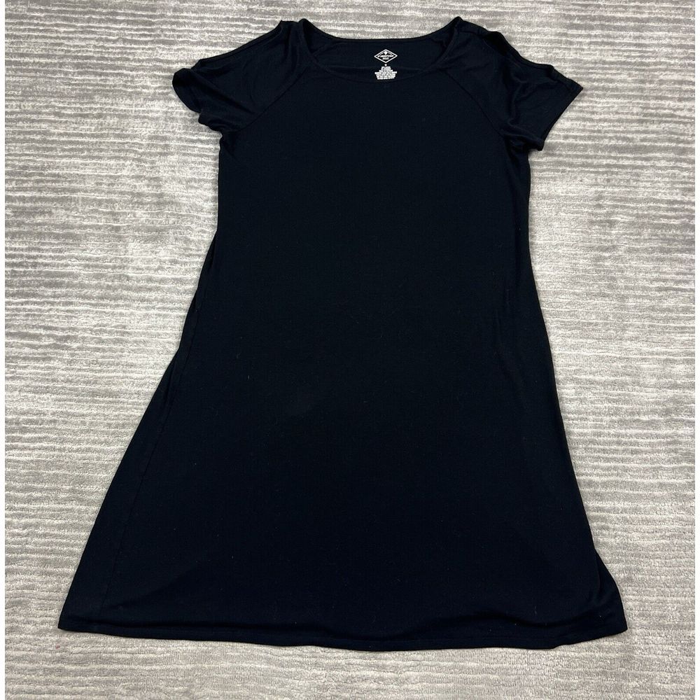 St Johns Bay Dress Womens Small Black Short Sleeve Cold‎ Shoulder Rayon Blend